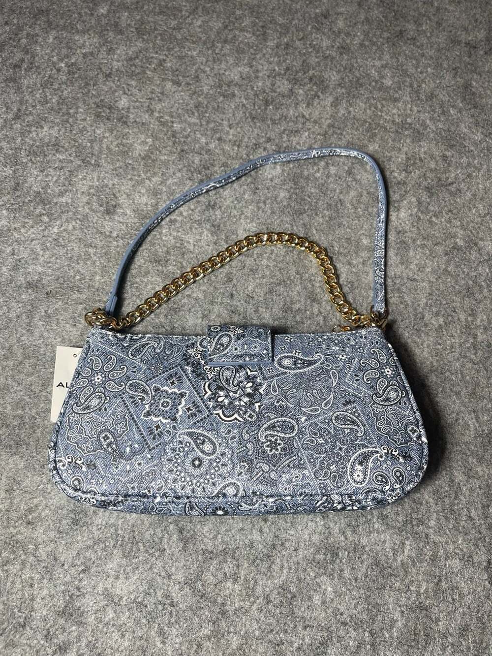 Aldo Blue Paisley Denim Shoulder Bag with Gold Chain Strap